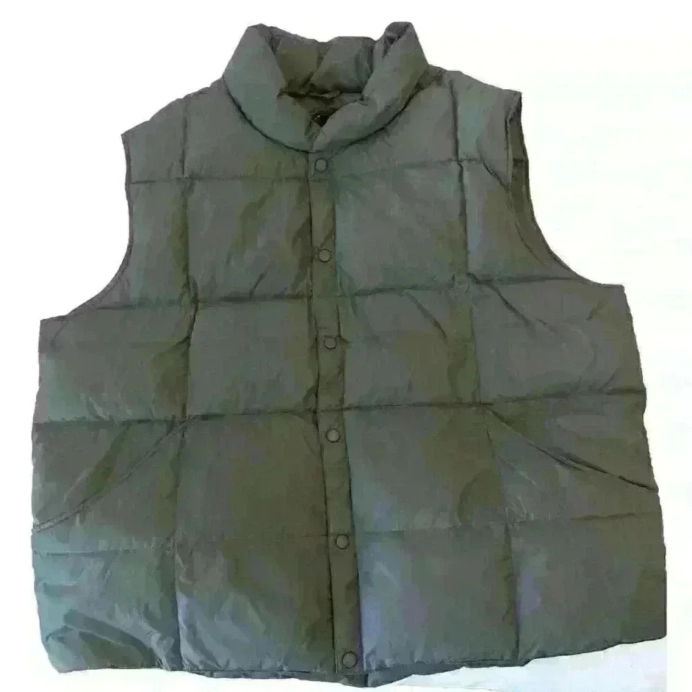 Land's End Mens Sz XXL Down Feather Puffer Gray Snap Button